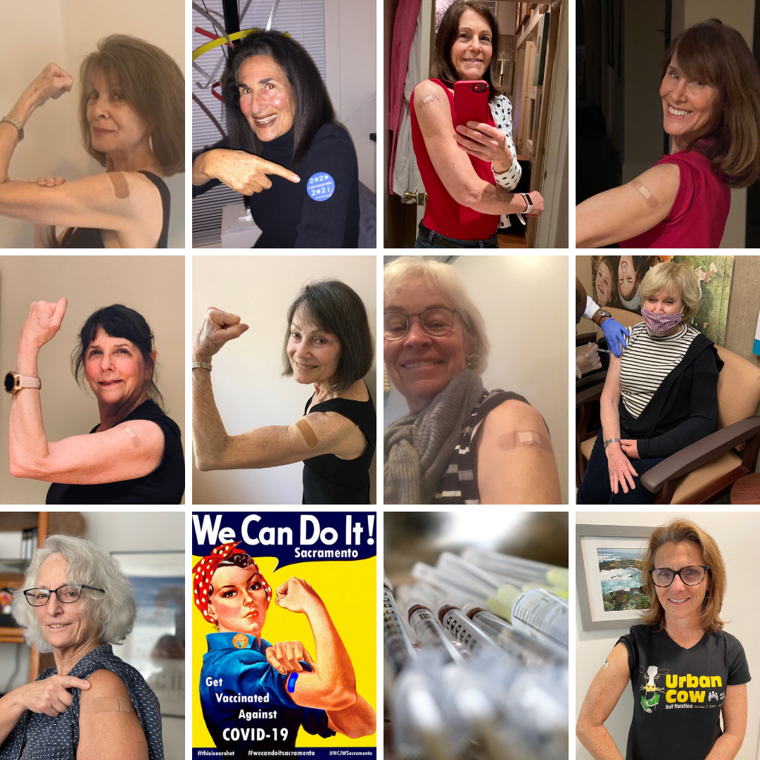 photo collage of women showing arm with bandaid