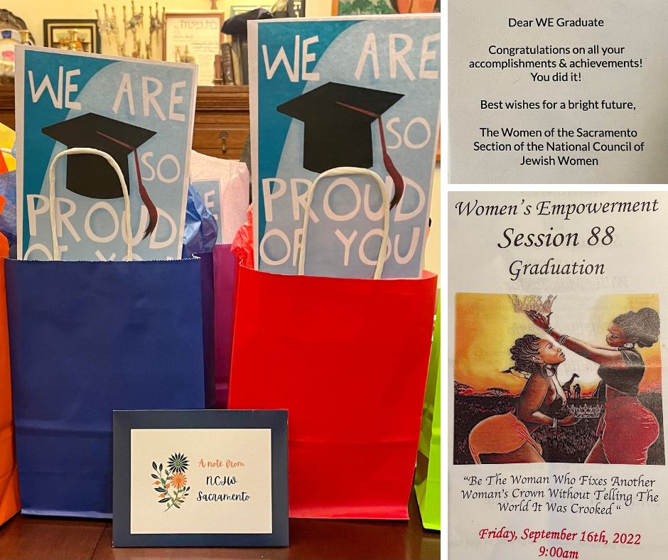 Pictures of graduation program and gift bags