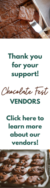 Website banner stating Thank you for your support, Chocolate Fest Vendors. Click here to learn more about our vendors.