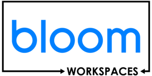 Logo of Bloom Workspaces in blue and black colors