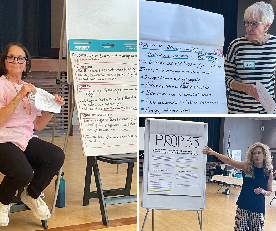 Photo collage of three women outlining key messages of ballot propositions.