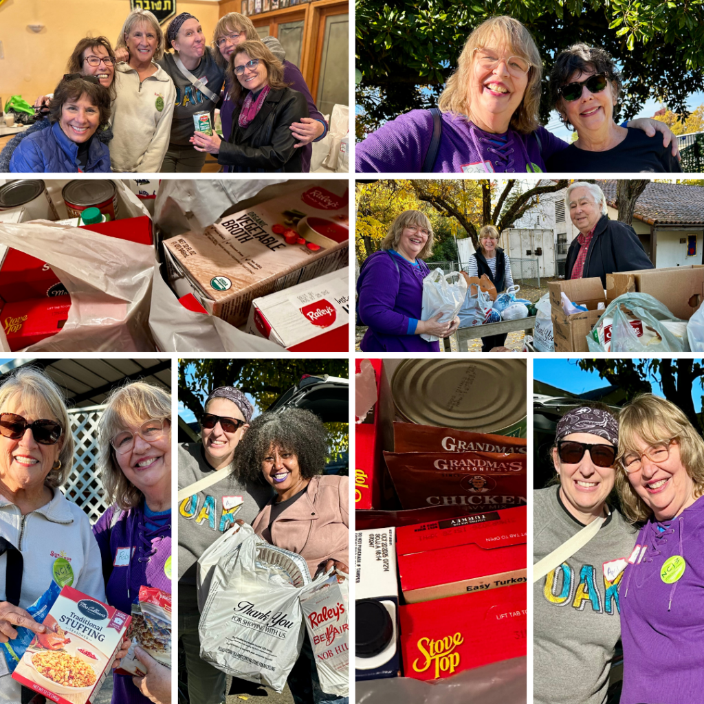 Photo collage of participants and members during NCJW Sacramento's Thanksgiving food drive at Women's Empowerment.