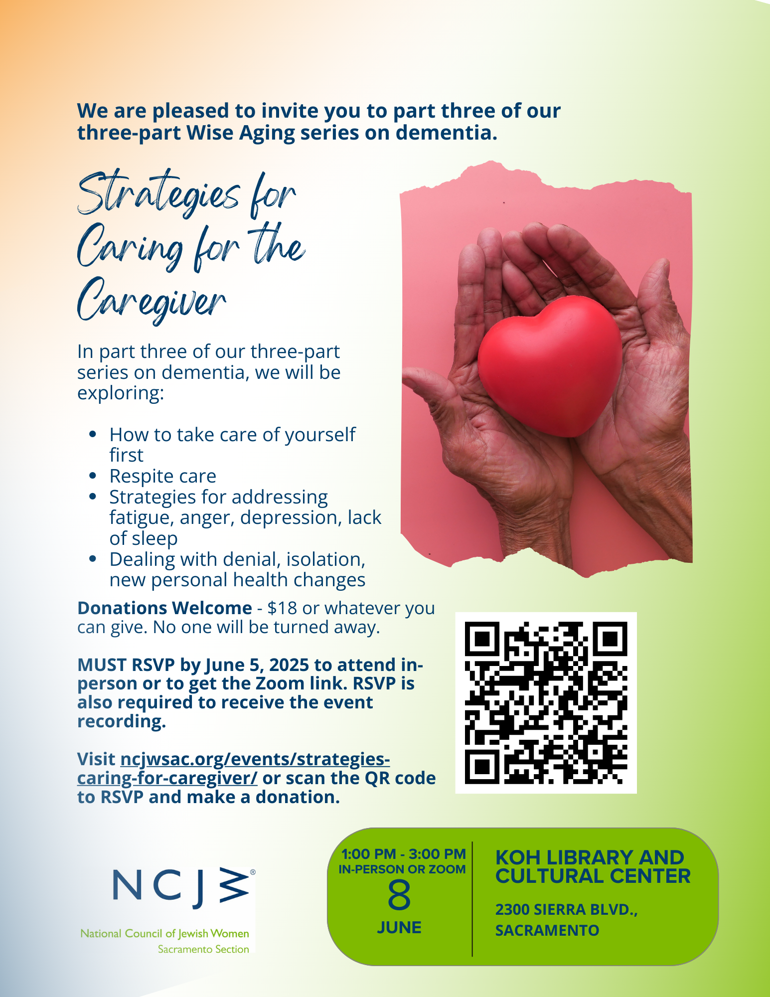 event flyer with a picture of two hands holding a heart.