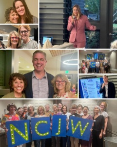 Photo collage of event highlights, board members holding up a sign that spell, "NCJW"
